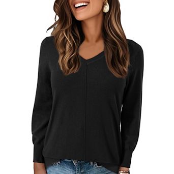 Women's V Neck Long Sleeve Oversized Sweater with Pockets Loose Chunky Tunic Pullover Top