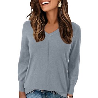 Women's V Neck Long Sleeve Oversized Sweater with Pockets Loose Chunky Tunic Pullover Top