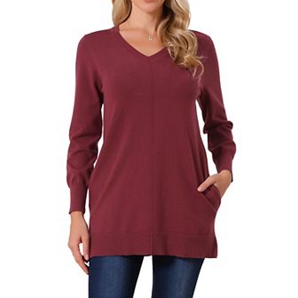 Women's V Neck Long Sleeve Oversized Sweater with Pockets Loose Chunky Tunic Pullover Top