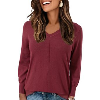 Women's V Neck Long Sleeve Oversized Sweater with Pockets Loose Chunky Tunic Pullover Top