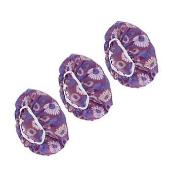 3 pc Flower Single Layer Shower Cap for Bathroom