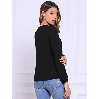 Long Sleeve Dressy Casual Blouse Tops for Women's Button Down V Neck Lace Fall Spring Shirts