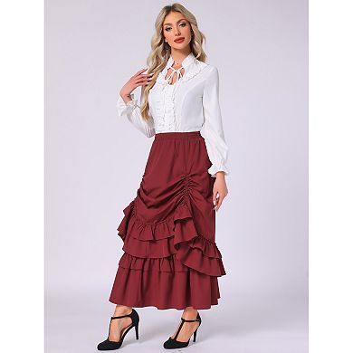 Women's Vintage Gothic Victorian Skirt Steampunk Ruffle Layered Drawstring Renaissance Cupcake Skirt