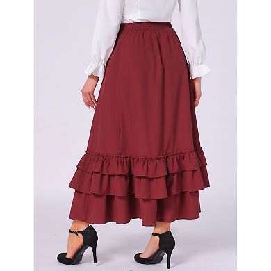 Women's Vintage Gothic Victorian Skirt Steampunk Ruffle Layered Drawstring Renaissance Cupcake Skirt