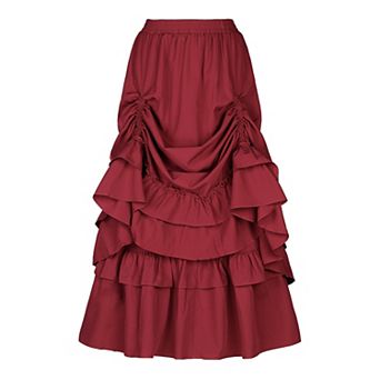 Women's Vintage Gothic Victorian Skirt Steampunk Ruffle Layered Drawstring Renaissance Cupcake Skirt