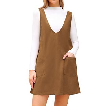 Suspender Dress for Women's Fall Winter Corduroy Deep V Neck Casual Mini Pinafore Dress