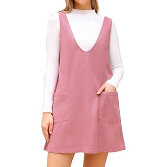 Suspender Dress for Women's Fall Winter Corduroy Deep V Neck Casual Mini Pinafore Dress