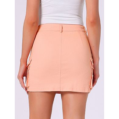 Casual Cargo Skirt for Women's Cotton Blend Low Waist Stretch Denim Mini Skirt