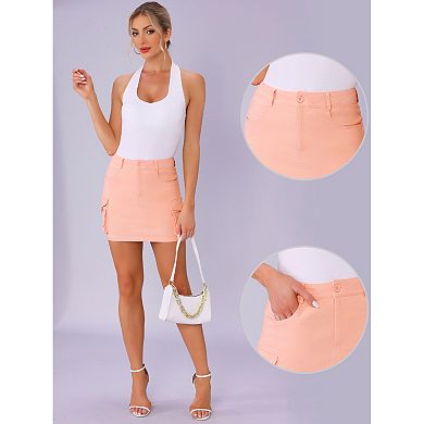 Casual Cargo Skirt for Women's Cotton Blend Low Waist Stretch Denim Mini Skirt