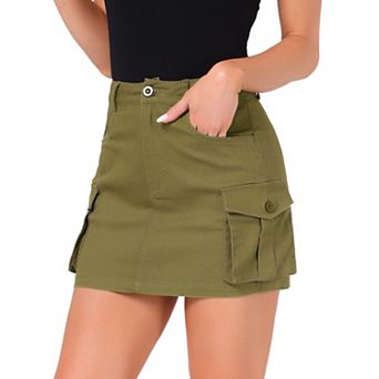 Casual Cargo Skirt for Women's Cotton Blend Low Waist Stretch Denim Mini Skirt