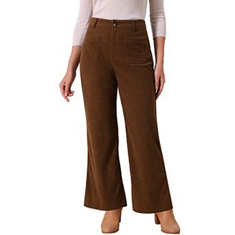 Women's Corduroy Pants Casual High Waisted One Buttoned Loose Wide Leg Pants with Pockets