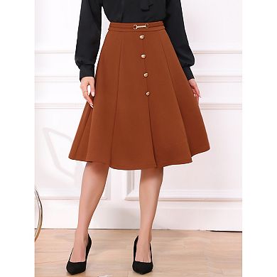 A-Line Midi Flare Skirt for Women's Vintage High Waist Pleated Skirts
