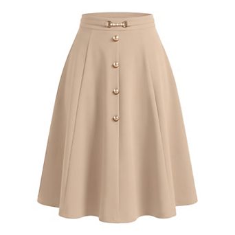 A-Line Midi Flare Skirt for Women's Vintage High Waist Pleated Skirts