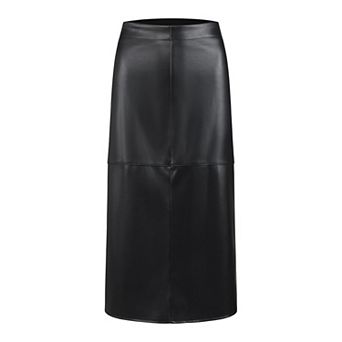 Women's Faux Leather Skirt PU High Waist Business Casual Knee Length Skirts