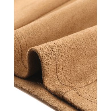 Women's Faux Suede Skirts Elastic High Waist A-line Midi Skirt With Pockets