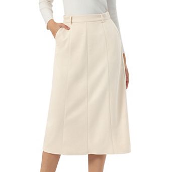 Women's Faux Suede Skirts Elastic High Waist A-line Midi Skirt With Pockets
