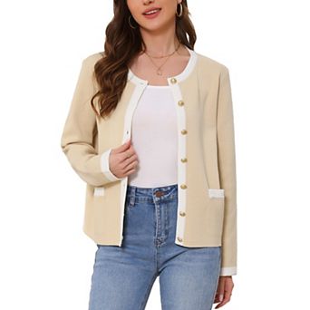 Knitted Cardigan for Women's Long Sleeve Contrast Button Down Crew Neck Sweater Shirts