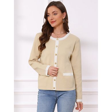 Knitted Cardigan for Women's Long Sleeve Contrast Button Down Crew Neck Sweater Shirts