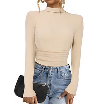 Long Sleeve Sweaters Tops for Women Mock Turtle Neck Slim Fit Tee Casual Trendy Pullover Sweater