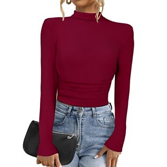 Long Sleeve Sweaters Tops for Women Mock Turtle Neck Slim Fit Tee Casual Trendy Pullover Sweater