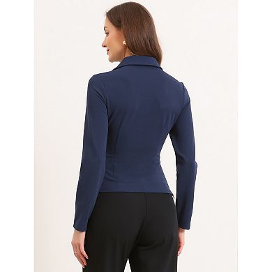 Notched Collar Tops for Women Office Asymmetrical Long Sleeves Button Elegant Blouse