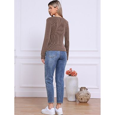 Notched Collar Tops for Women Button Down Long Sleeves Wavy Lines Casual Top