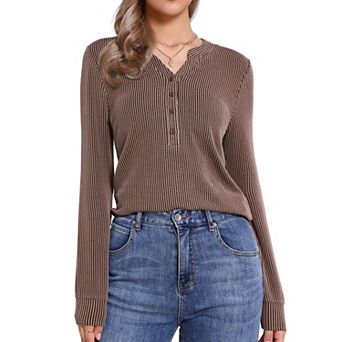 Notched Collar Tops for Women Button Down Long Sleeves Wavy Lines Casual Top