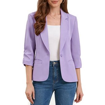 Work Blazer for Women Shawl Lapel 3/4 Sleeves Pocket Single Button Suit
