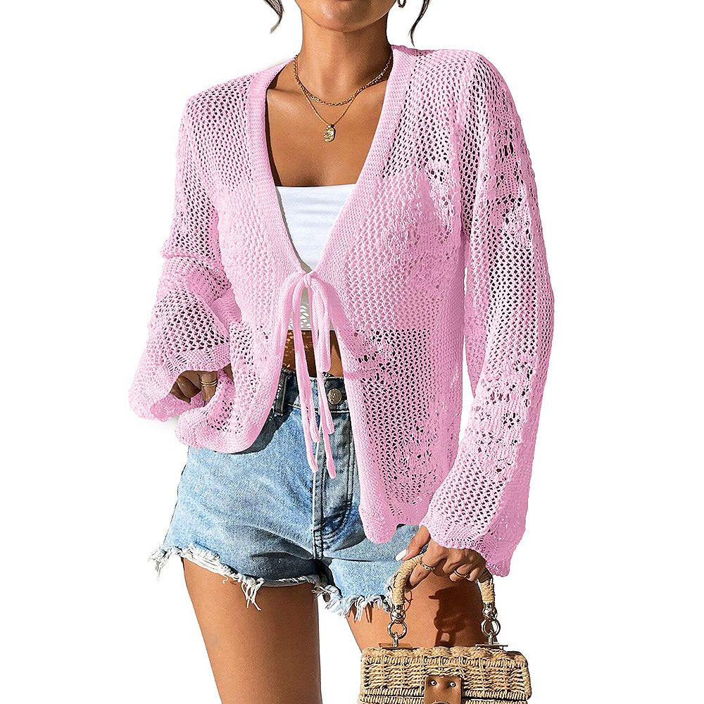 Women's Knitted Pink Sleeveless Crop Top with Shrug
