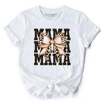 Glitter Leopard Mama T-Shirt, Coquette Bow Tee for Glam and Trendy Mothers