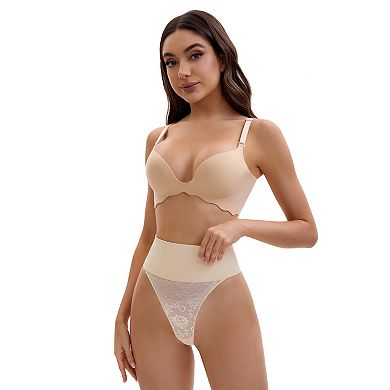 Women's High Waisted Tummy Control Briefs Breathable Stretch Lace Firm Control Thong Shapewear