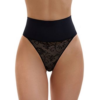Women's High Waisted Tummy Control Briefs Breathable Stretch Lace Firm Control Thong Shapewear