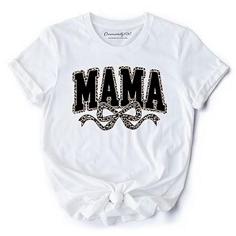 Coquette Leopard Mama T-Shirt, Retro Bow Varsity Tee for Trendy Moms