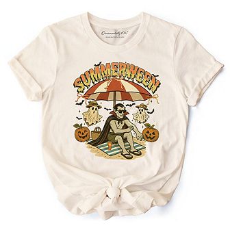 Summerween Vampire Dracula T-Shirt, Retro Halloween Beach Tee for Horror Spooky Summer Season