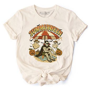 Summerween Vampire Dracula T-Shirt, Retro Halloween Beach Tee for Horror Spooky Summer Season