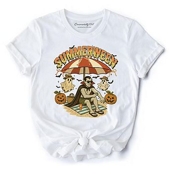 Summerween Vampire Dracula T-Shirt, Retro Halloween Beach Tee for Horror Spooky Summer Season