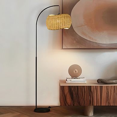 Wave Pendant 81" LED Arc Standing Floor Lamp with Wicker Shade
