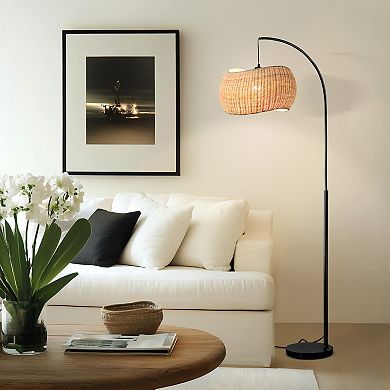 Wave Pendant 81" LED Arc Standing Floor Lamp with Wicker Shade
