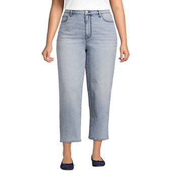 Plus Size Lands' End Soft Denim Mid Rise Relaxed Straight Crop Jeans