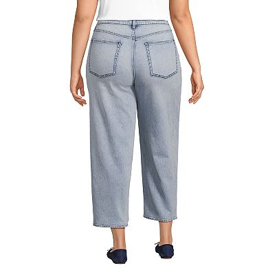 Plus Size Lands' End Soft Denim Mid Rise Relaxed Straight Crop Jeans