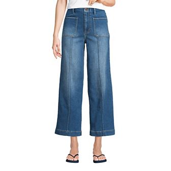 Women's Lands' End Recover Denim High Rise Patch Pocket Extra Wide Leg Crop Jeans