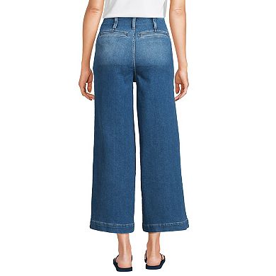 Petite Lands' End Recover Denim High Rise Patch Pocket Wide Leg Crop Jeans