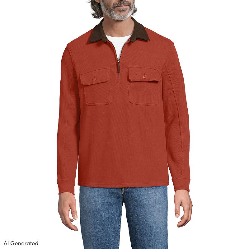Men's Lands' End Bedford Rib Quarter Zip Sweater, Size: Small, Bourbon