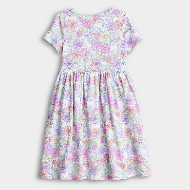 Baby & Toddler Jumping Beans® Short Sleeve Dress with Unicorn & Floral Print