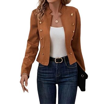 Women's Button Solid Color Fashion Regular Fit Outerwear Long Sleeve Blazer Jackets