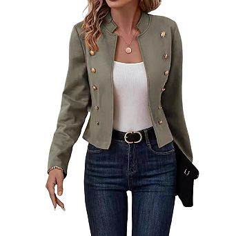 Women's Button Solid Color Fashion Regular Fit Outerwear Long Sleeve Blazer Jackets