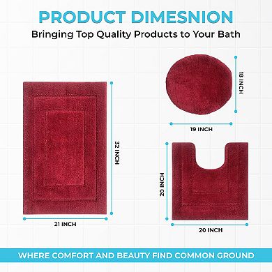 Clearwater Collection 3-Piece Bathroom Rug Set Bath Mat, Contour Rug & Lid Cover