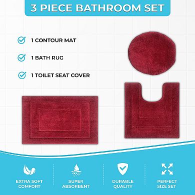 Clearwater Collection 3-Piece Bathroom Rug Set Bath Mat, Contour Rug & Lid Cover