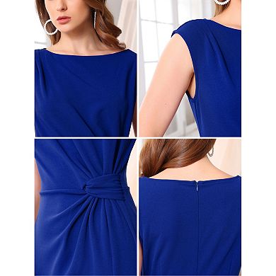 Women's Formal Sheath Dress Ruched Boat Neck Cap Sleeve Elegant Work Office Dresses