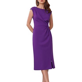 Women's Formal Sheath Dress Ruched Boat Neck Cap Sleeve Elegant Work Office Dresses